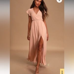 Lulus Lost in the Moment Blush Maxi Dress Bridesmaid Flutter Sleeve